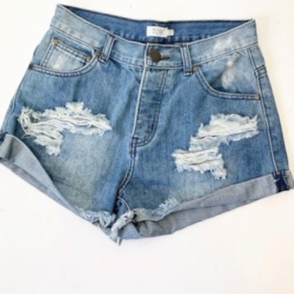 Tobi Pants - Tobi High Rise Distressed Denim Cutoffs 27